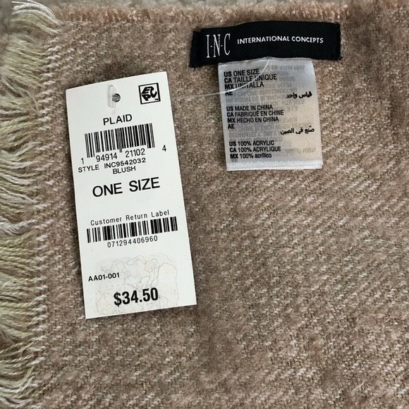 INC International Concepts Plaid Colorblock Scarf - Picture 4 of 5